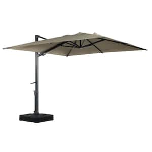 10 ft 360° Rotation Square Cantilever Patio Umbrella with BaseandLED Light in Taupe