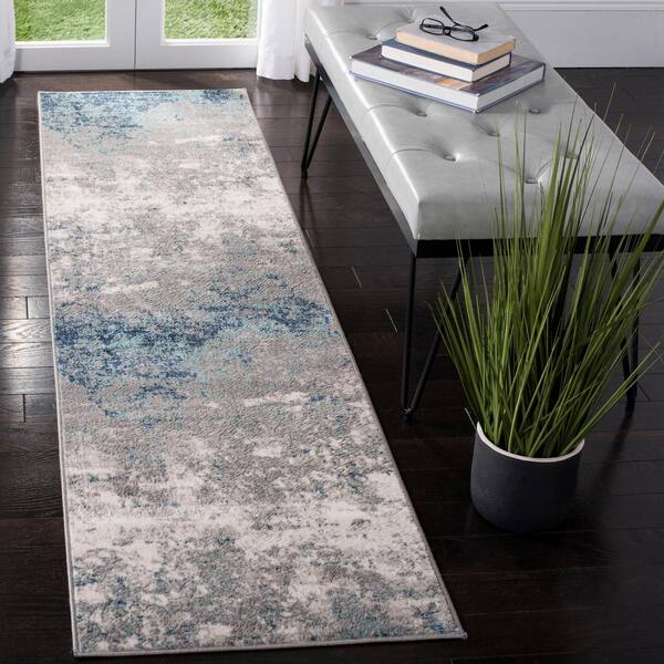 Brentwood Light Gray/Blue 2 ft. x 18 ft. Abstract Runner Rug