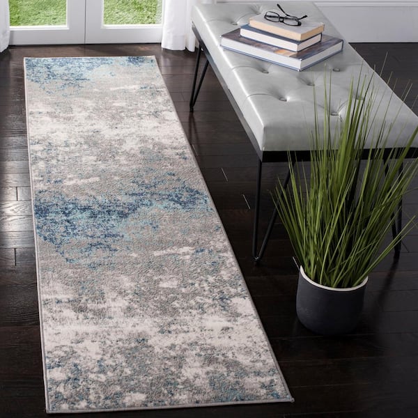 Brentwood Light Grey/Blue 2 ft. x 12 ft. Abstract Runner Rug