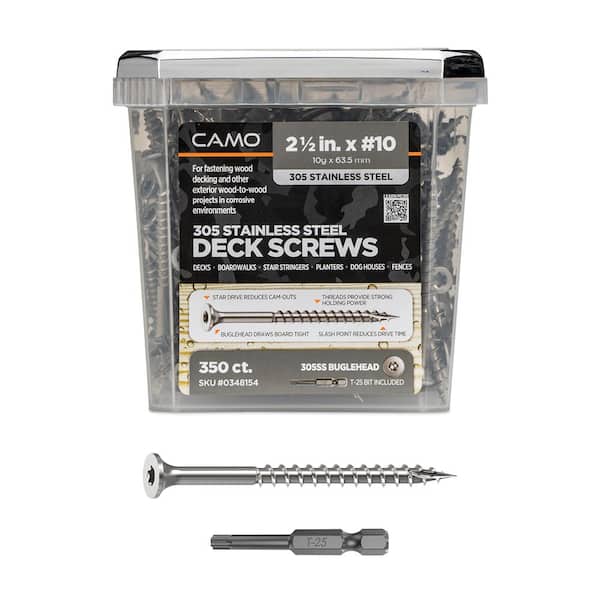 2-1/2 in. #10 305 Stainless Steel Premium Star Drive Bugle-Head Deck Screws (350-Count)