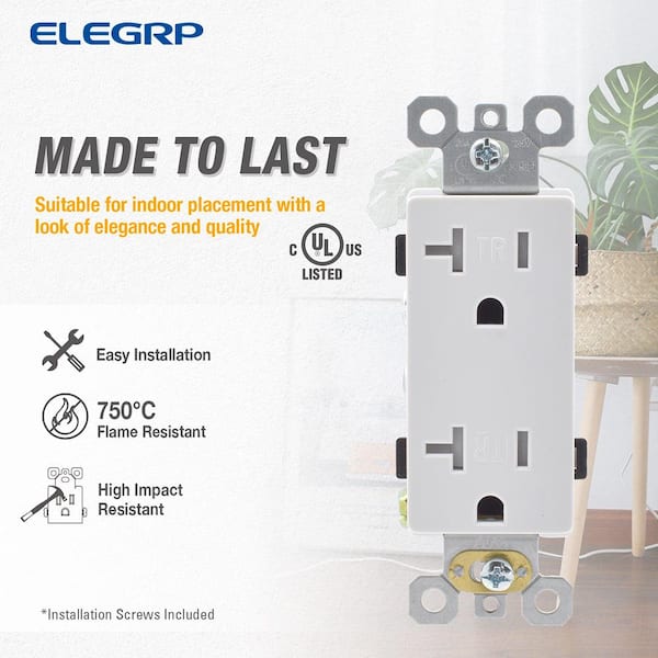 Leviton      20 Amp Residential Grade Self Grounding Tamper Resistant Duplex Outlet, White