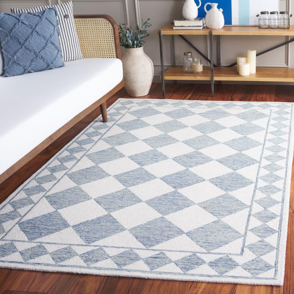 Ebony 8 ft. x 10 ft. Blue/Ivory Border Diamond Area Rug price history on PriceWatchPro