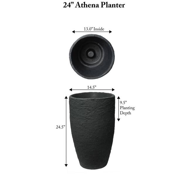 Algreen Athena Planter, 24-Inch Height by 15-In., Self-Watering Planter, 100% Recycled Black Algreen Athena Planter, 24-Inch Height by 15-In., Self-Watering Planter, 100% Recycled Black