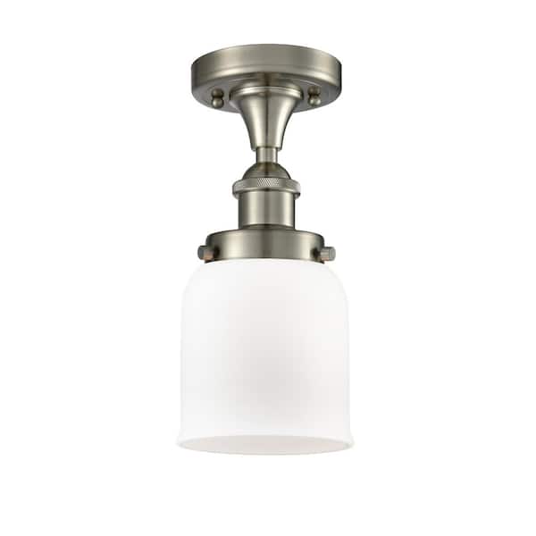 Bell 5 in. 1-Light Brushed Satin Nickel Industrial Semi-Flush Mount with Frosted Glass Shade