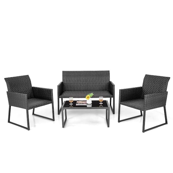Costway 4-Piece Metal Plastic Wicker Patio Conversation Set in Mix Brown All weather/weather resistant