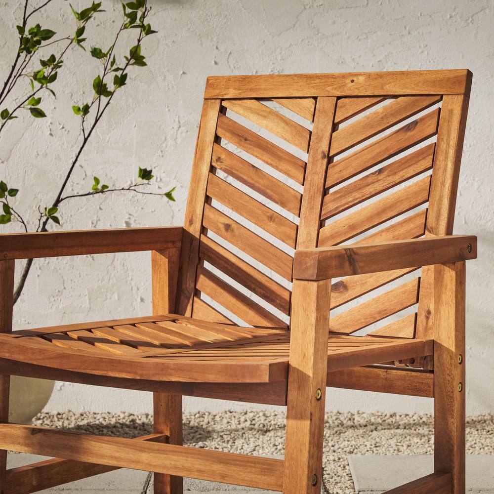 Set of 2 Brown Chevron Slatted Acacia Wood Patio Chairs