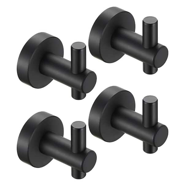 Matte Black Aluminum Alloy Wall-Mounted Knob Robe/Towel Hook, Bathroom Wall Hanging Hook with Round Base (4-Pack)