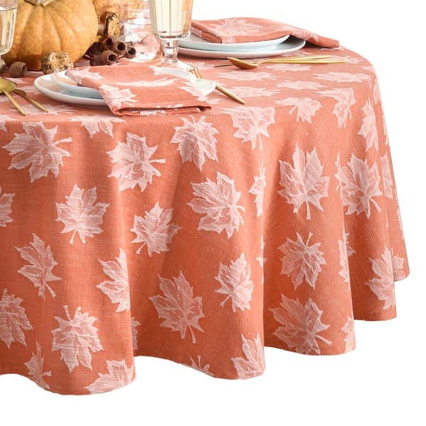 Falling Leaves Jacquard Tablecloth, Sienna - 70"W x 70"L Round