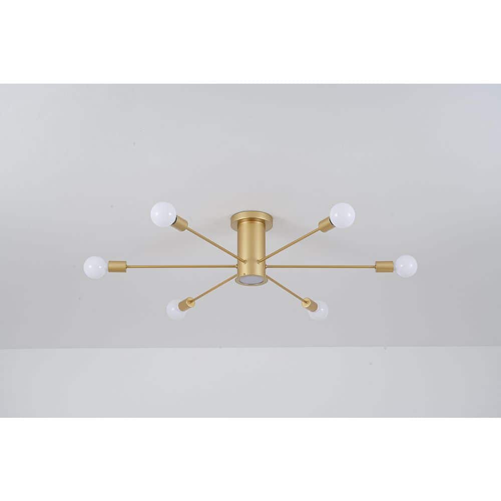 Cedernut 6-Light 39.4 in. W Modern Gloss Gold Sputnik Semi-Flush Mount with Integrated LED Spot for Bedroom price history on PriceWatchPro