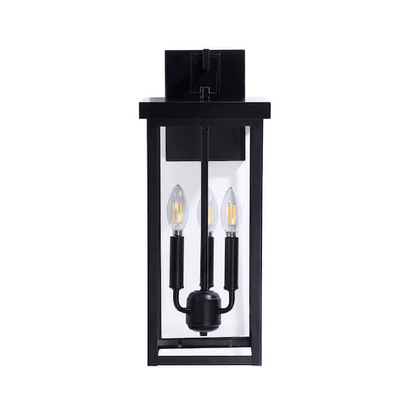 19.2 in. Black Large Outdoor Wall Light Fixture, 3-Light Modern Porch Sconce Lantern