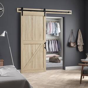Westbridge 36 in. x 84 in. Textured French Oak Sliding Barn Door with Solid Core and U-Shape Soft Close Hardware Kit