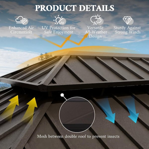 GAZEBEST 12 ft. x 22 ft. Double Galvanized Steel Roof Aluminum