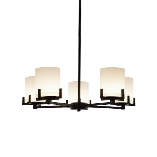 Unbranded 5-Light Smart Integrated LED Black Chandelier with Frosted Glass Shades
