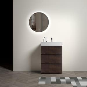 Aaby 24 in. W x 18 in. D x 37 in. H Bath Vanity Cabinet in Brown with White Solid Surface Top and Sink