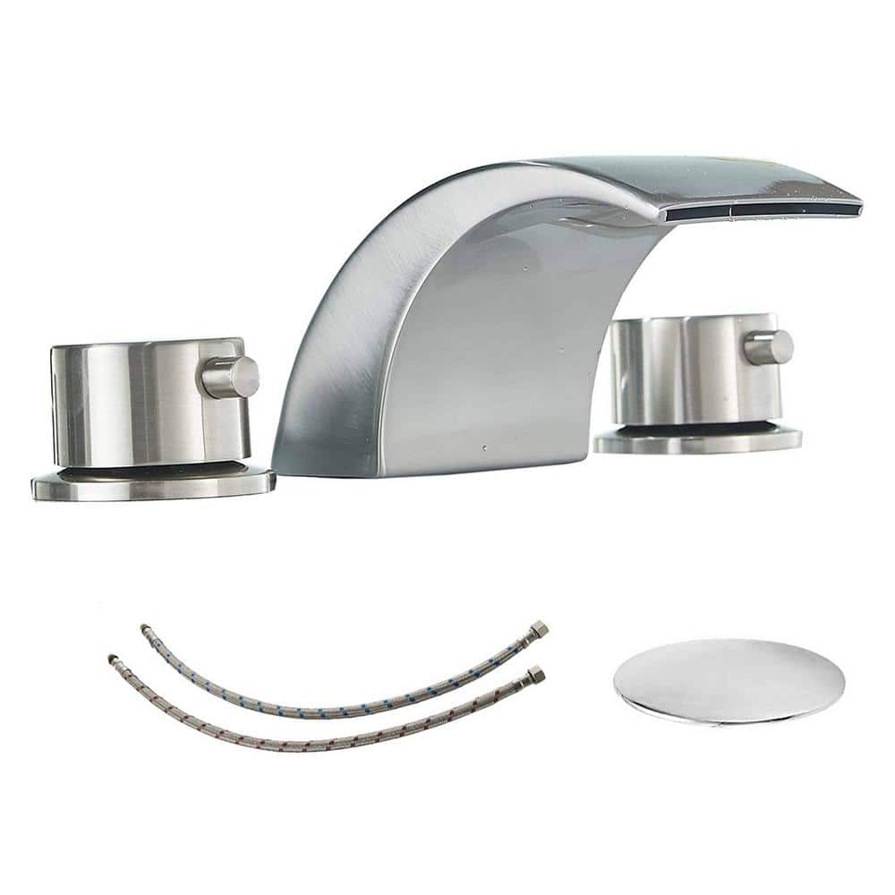 8 in. Widespread Double Handle LED Bathroom Faucet with Pop-Up Drain Waterf