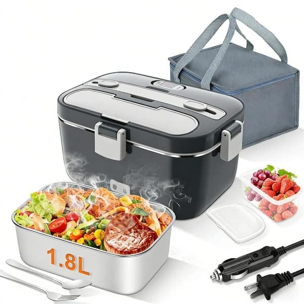 60 oz. 100W Heated Lunch Box for Car, Truck, Work and Travel, Portable Electric Lunchbox, Fast Heating, Mixed Gray