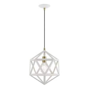 Ashland 1-Light Textured White Island Pendant with Antique Brass Accents