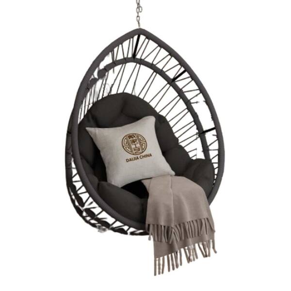 Wicker Porch Swing Egg Chair Patio Hanging Swing Chairs Basket Chair with Dark Gray Cushion for Porch, Garden, Balcony