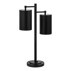 Brimfield 22 in. Steel 2 Light Matte black Indoor Table Lamp with black Metal Shade