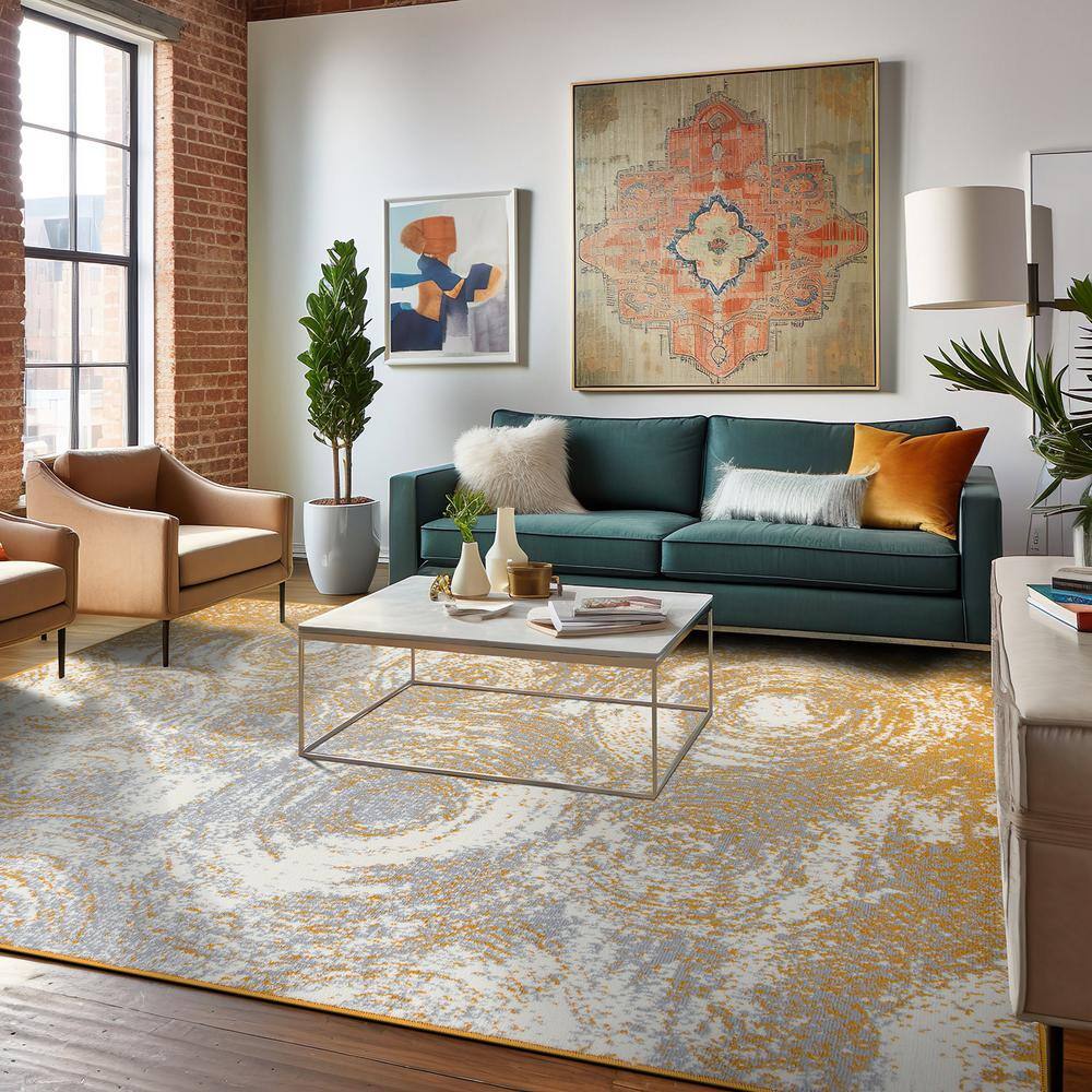 Yellow and Gray 5' x 7' Reversible Synthetic Area Rug