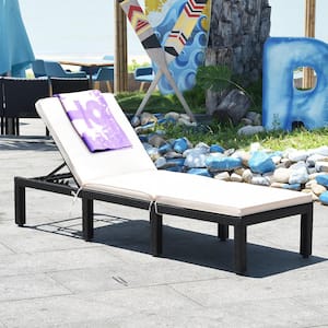 Adjustable Height Rattan Wicker Patio Outdoor Chaise Lounge Chair with White Cushioned