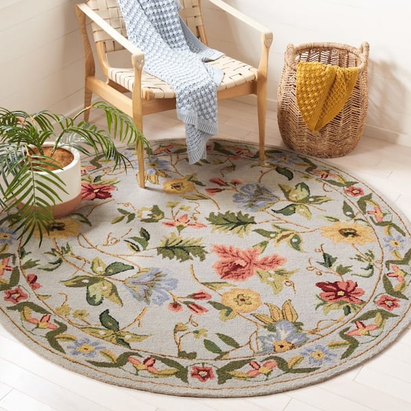 Chelsea 6 ft. x 6 ft. Gray Floral Round Rug