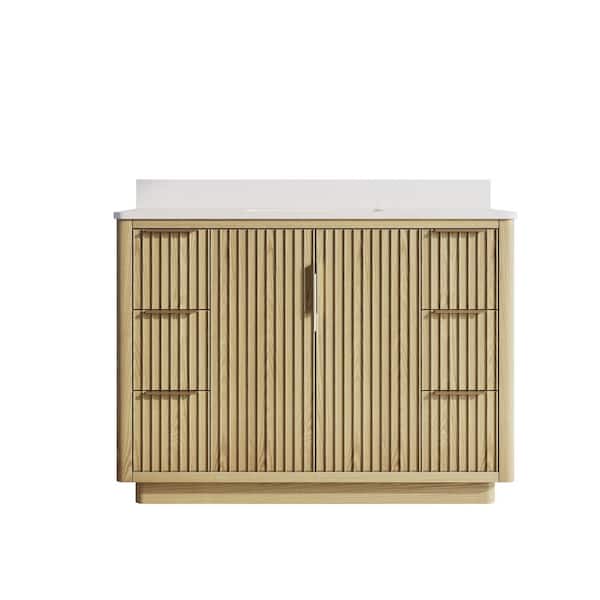 48 in. W x 22 in. D x 35 in. H Freestanding Bath Vanity in Oak with White Quartz Top