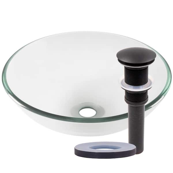 Novatto Bonificare Clear Glass Round Vessel Sink in Oil Rubbed Bronze with Drain