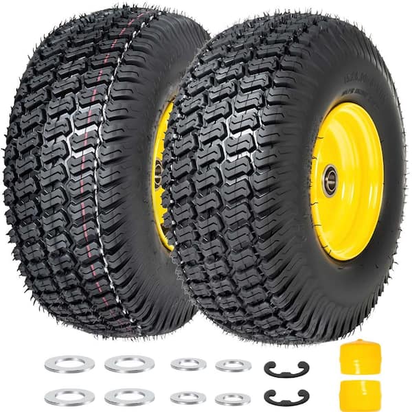 15x6.00-6 Lawn Mower Tires with Rim, 4-Ply Tubeless Turf Tread Replacement, 3" Offset Hub, 3/4" Bearings (Set of 2 )