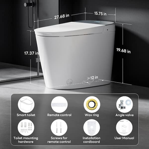 Elongated ADA Height Electric Bidet Toilet 1.1/1.6 GPF in White with Warm Water, Foot Sensor for Seniors and Families