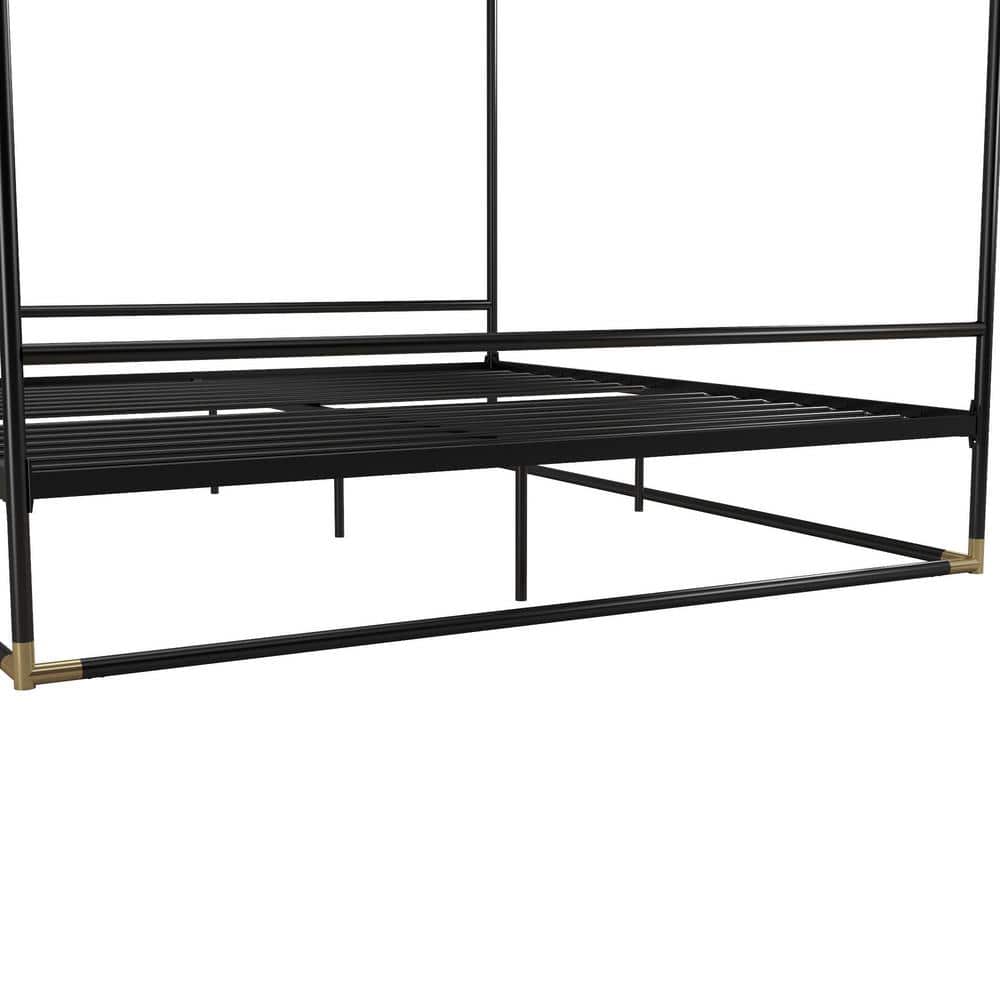 Celeste Black Metal Upholstered King Platform Bed Frame with Slats