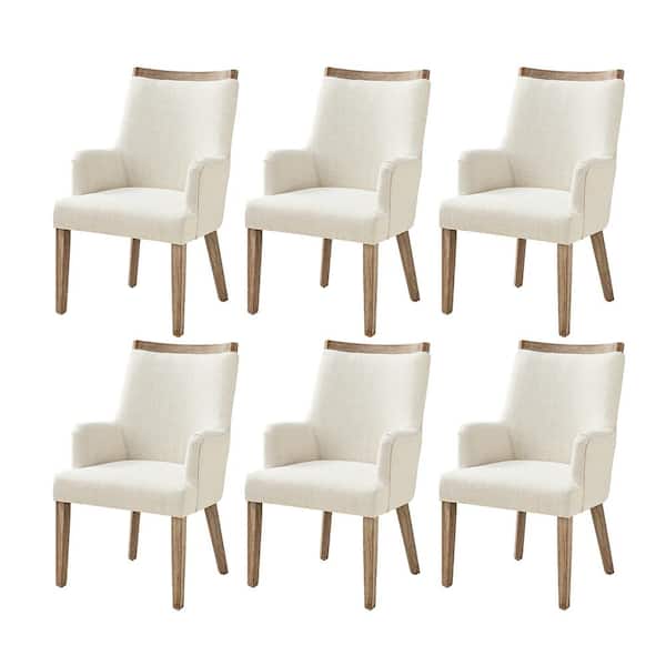 JAYDEN CREATION Borchard Ivory Farmhouse Solid Wood Upholstered Dining Chair Set of 6
