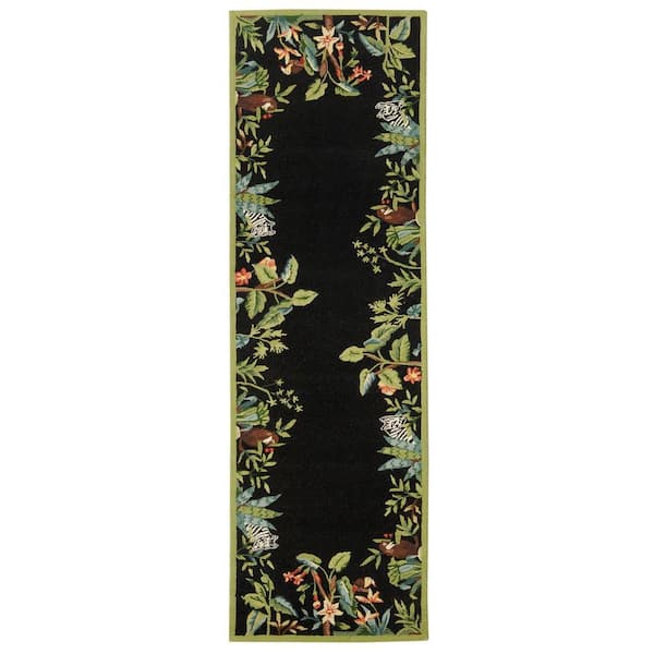 Chelsea Black/Green 3 ft. x 10 ft. Border Runner Rug