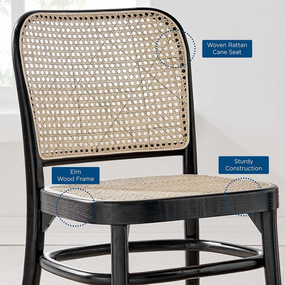 Winona Black Elm Wood and Cane Side Chair