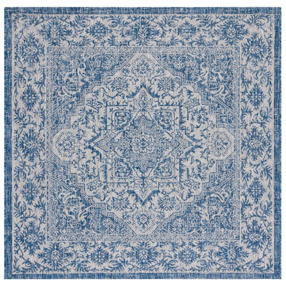 Courtyard Navy/Light Gray 7 ft. x 7 ft. Border Medallion Floral Indoor/Outdoor Square Area Rug price history on PriceWatchPro