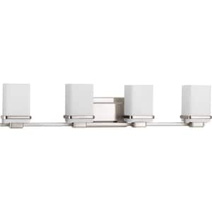 Metric Collection 4-Light Brushed Nickel Etched/Painted White Inside Glass Coastal Bath Vanity Light