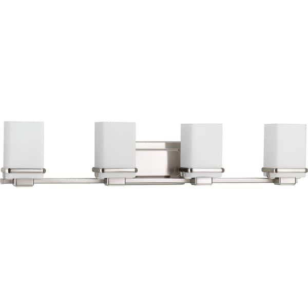 Metric Collection 4-Light Brushed Nickel Etched/Painted White Inside Glass Coastal Bath Vanity Light
