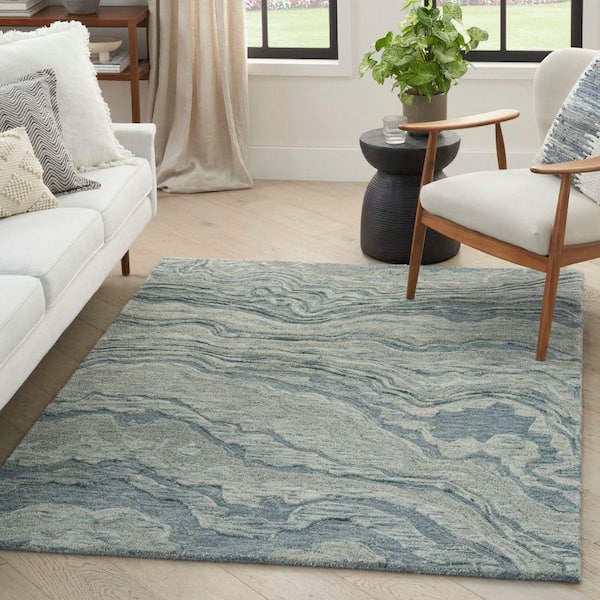 Graceful Blue 4 ft. x 6 ft. Abstract Contemporary Area Rug