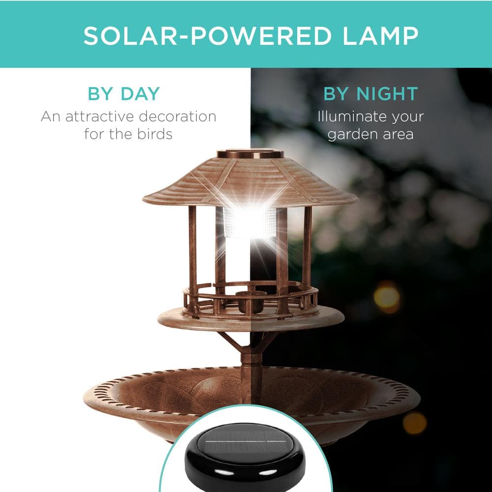 Bronze Solar-Powered Outdoor Bird Bath with Planter Base