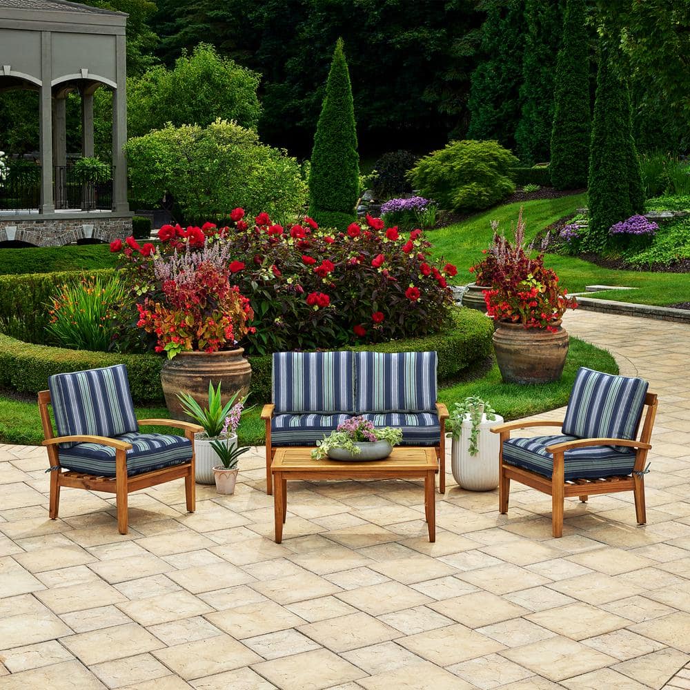 Sapphire Aurora Blue Stripe Outdoor Deep Seat Cushion Set