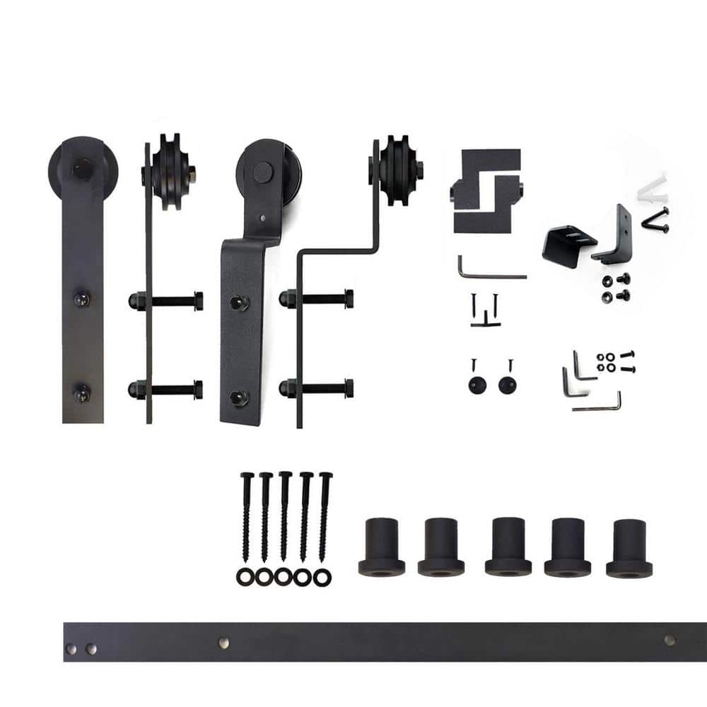 6.6 ft Black Steel Single Track Bypass Sliding Barn Door Hardware Kit