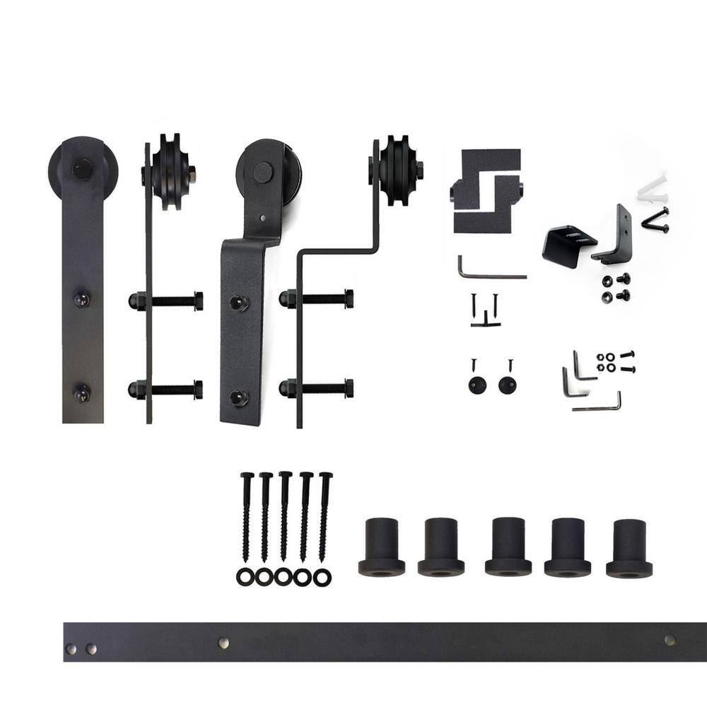 84 in. Black Rustic Double Barn Door Hardware Kit