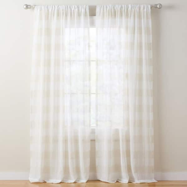 Pax Semi-Sheer Stripe Linen/White 50 in. x 96 in. Sheer Curtain Set (Set of 2)