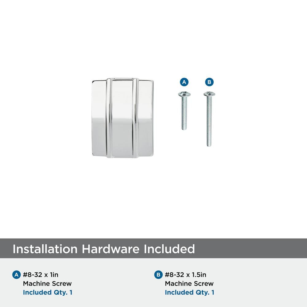Polished Chrome Rectangular Cabinet Knob with Mounting Hardware