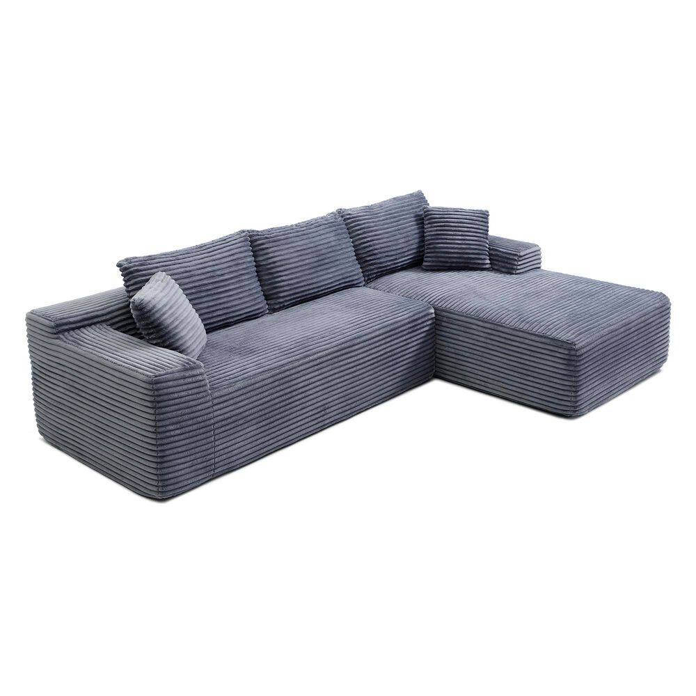 105'' Corduroy Sectional Sofa, Modern Modular L-Shape Sofa with Chaise for Living Room in Grey (Right Facing Chaise) price history on PriceWatchPro