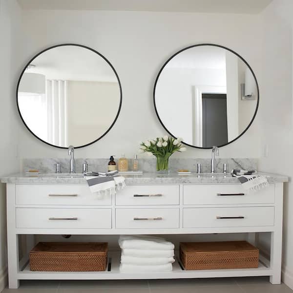 Dovelina 28 in. W x 28 in. H Round Aluminum Alloy Framed Bathroom Vanity Mirror Black Wall Mirror 2-Piece