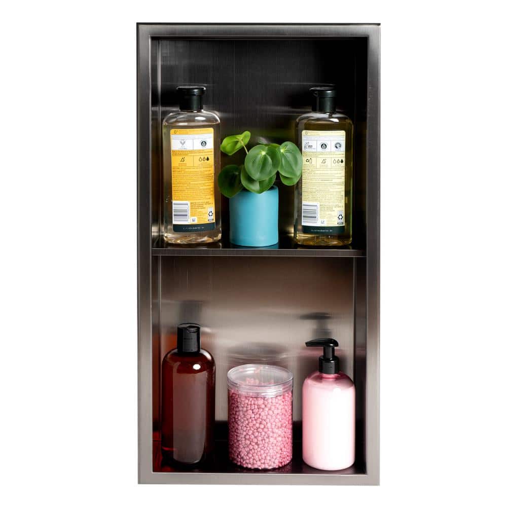 Brushed Black Stainless Steel Double Shelf Shower Niche