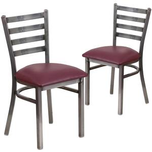 Burgundy Vinyl Seat/Clear Coated Metal Frame Restaurant Chairs (Set of 2)
