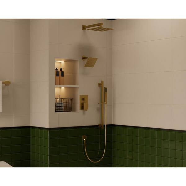 Crozet 3-Spray Wall Mount Dual Fixed and Handheld Shower Head Shower Faucet Hand Shower 2.5 GPM in Brushed Gold