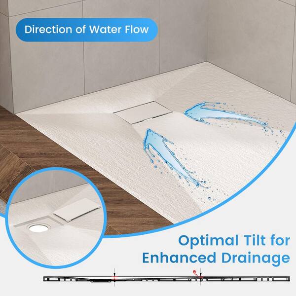 Brutus SMC Shower Base 60" X 36" In Carrara Black – Durable Sheet-Molding Compound, Scratch & Corrosion Resistant, With 2 Tiling Flanges & Linear Drain For Easy Install